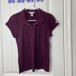 Aeropostale women’s burgundy snap button neck collared short sleeve polo shirt L